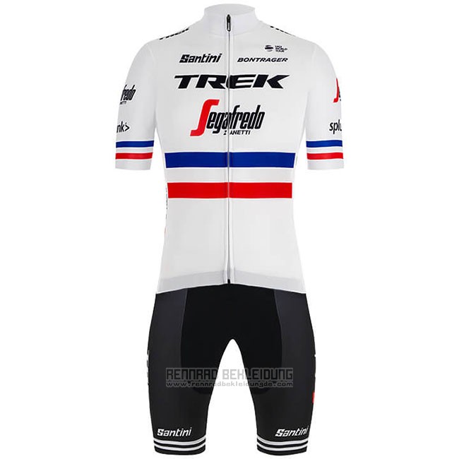 2018 Fahrradbekleidung Trek Segafredo Champion Frankreich Trikot Kurzarm und Tragerhose - zum Schließen ins Bild klicken